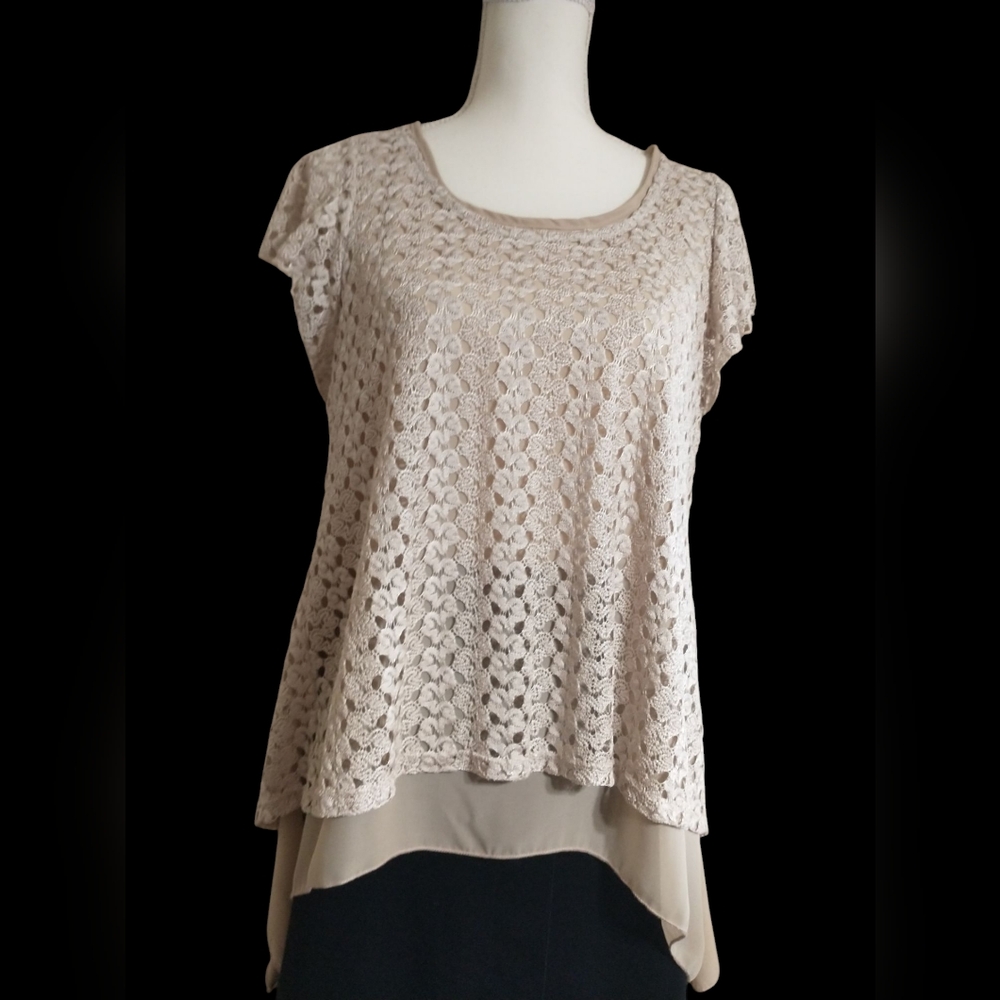 Elegant Lace Overlay Beige Top